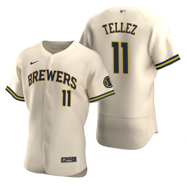 Men's Cream Milwaukee Brewers #11 Rowdy Tellez Flex Base Stitched MLB Jersey